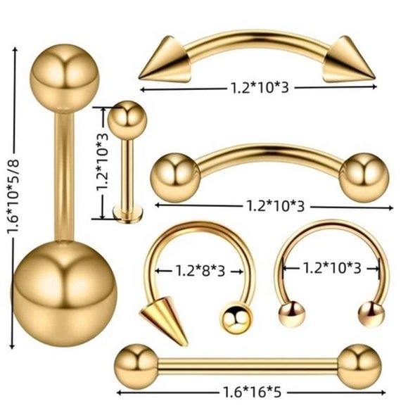 7-Pcs Silver Navel, Eyebrow, Tongue, Lip, Nose Variety Set - Picture 9 of 9